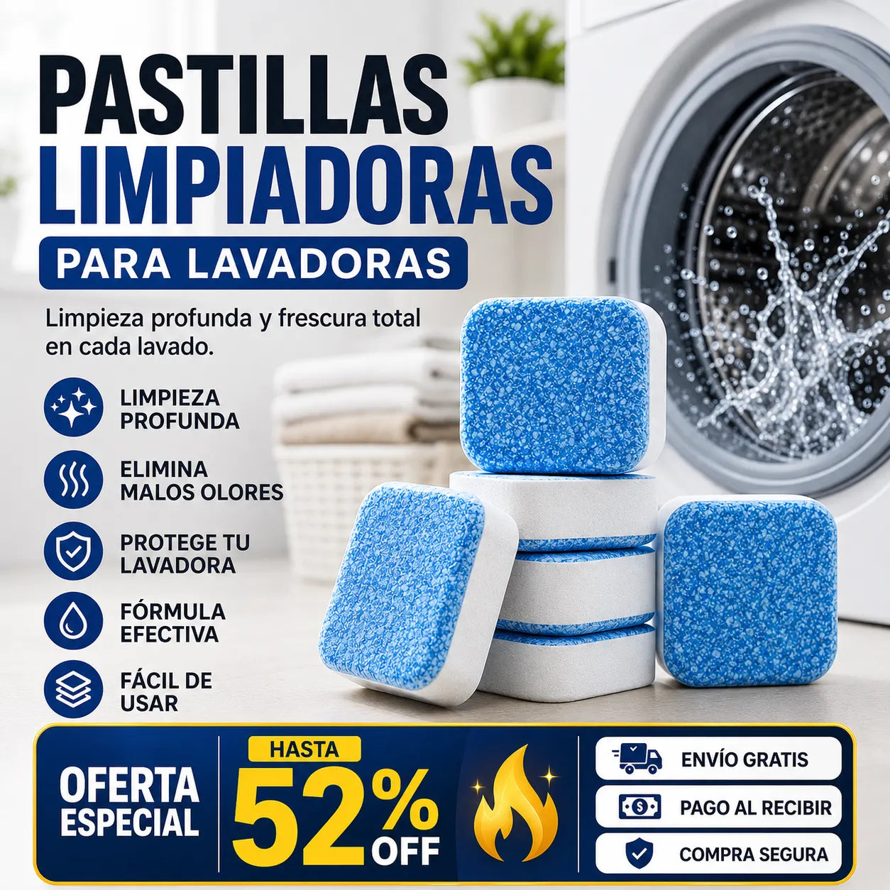 Pastillas limpiadoras y eliminadoras de olores para lavadoras