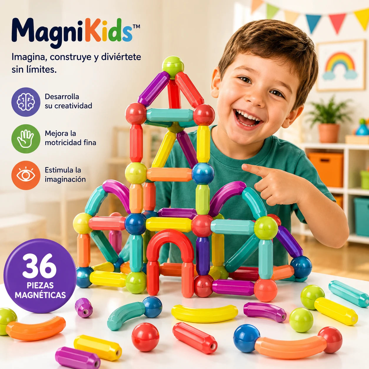 MagniKids™ Bloques Magnéticos Educativos 36 pcs - Imagina, Construye y Aprende