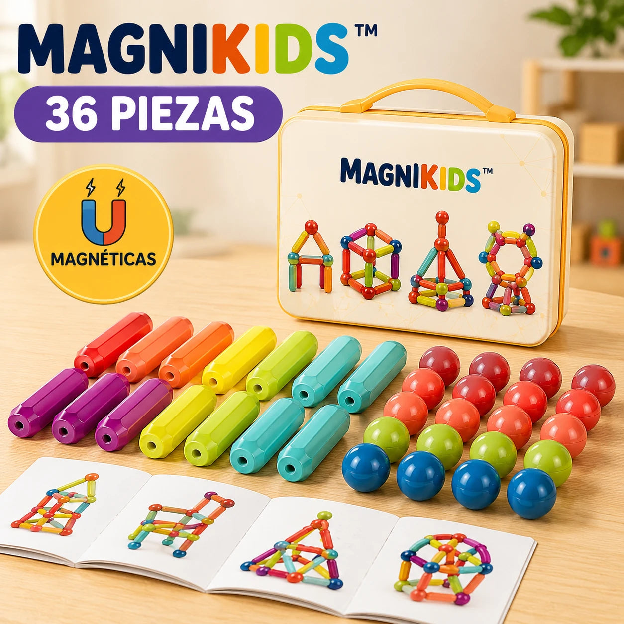 MagniKids™ Bloques Magnéticos Educativos 36 pcs - Imagina, Construye y Aprende