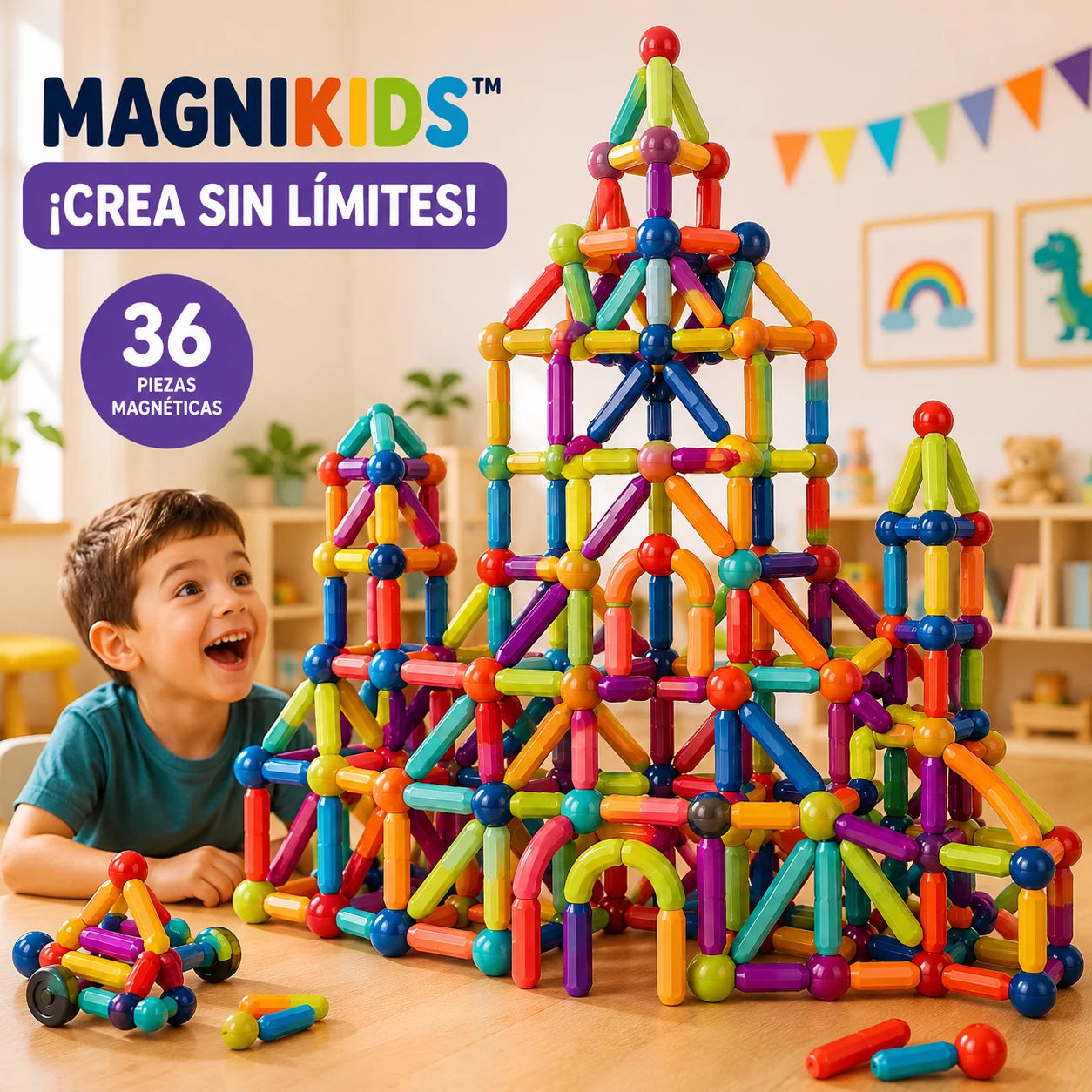 MagniKids™ Bloques Magnéticos Educativos 36 pcs - Imagina, Construye y Aprende