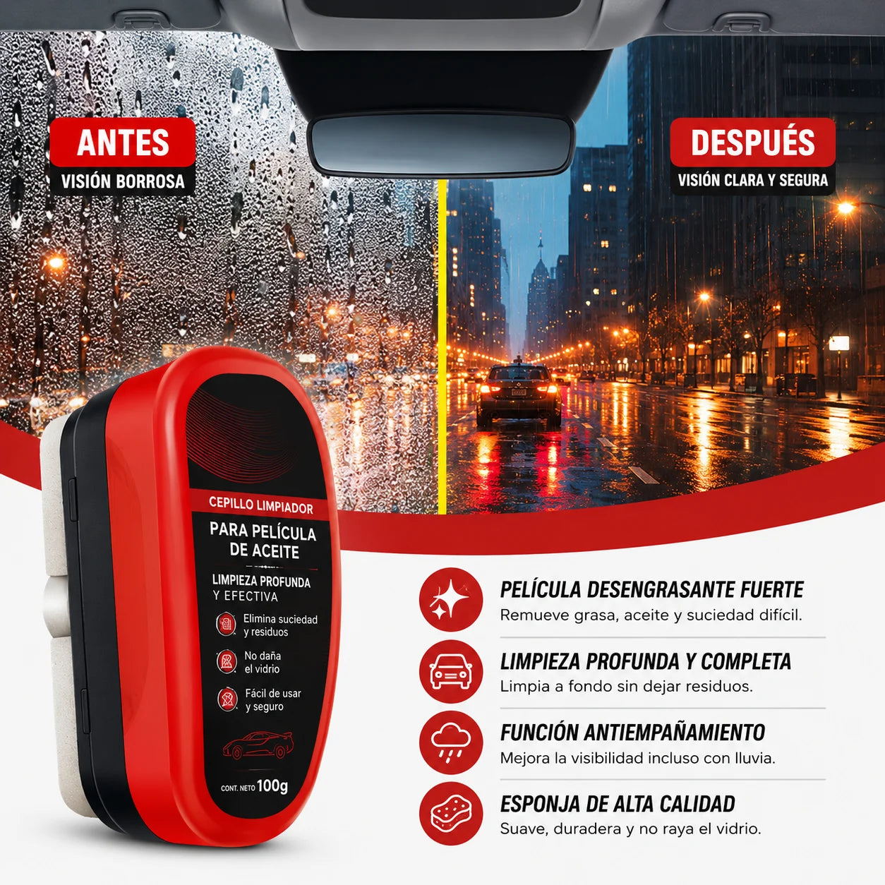 GlassProtect™ - Mejora la visibilidad de tu parabrisas bajo lluvia y de noche
