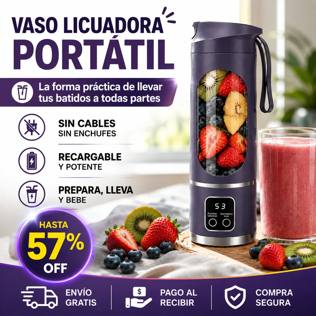 Vaso Licuadora Portatil Recargable Usb