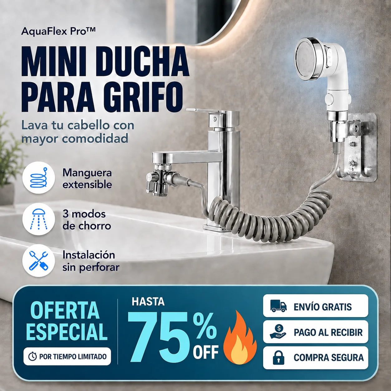AquaFlex Pro™ - Convierte tu grifo en una mini ducha flexible y práctica