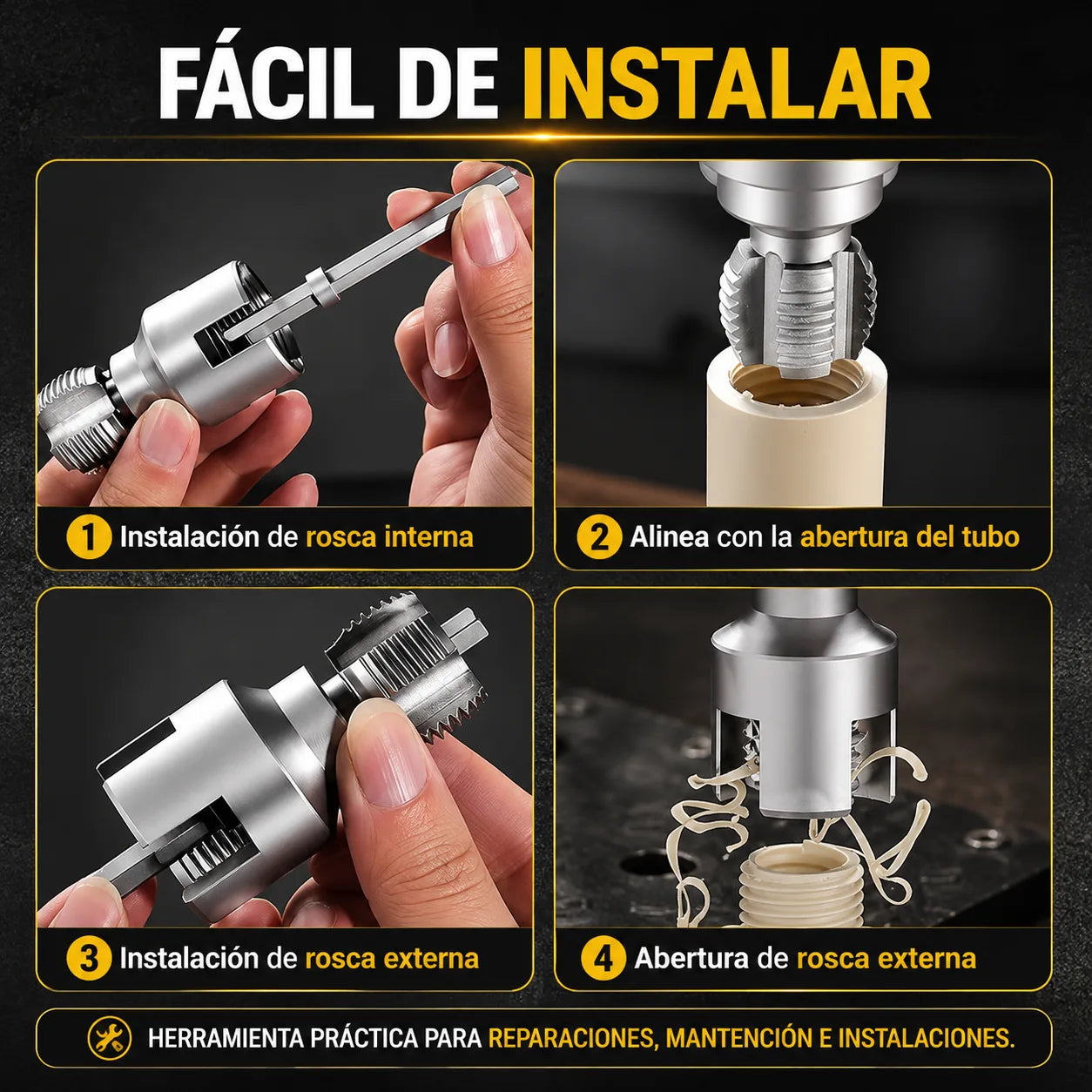 Roscadora para Tubos 1/2" y 3/4" - Facilita la reparación de conexiones dañadas.