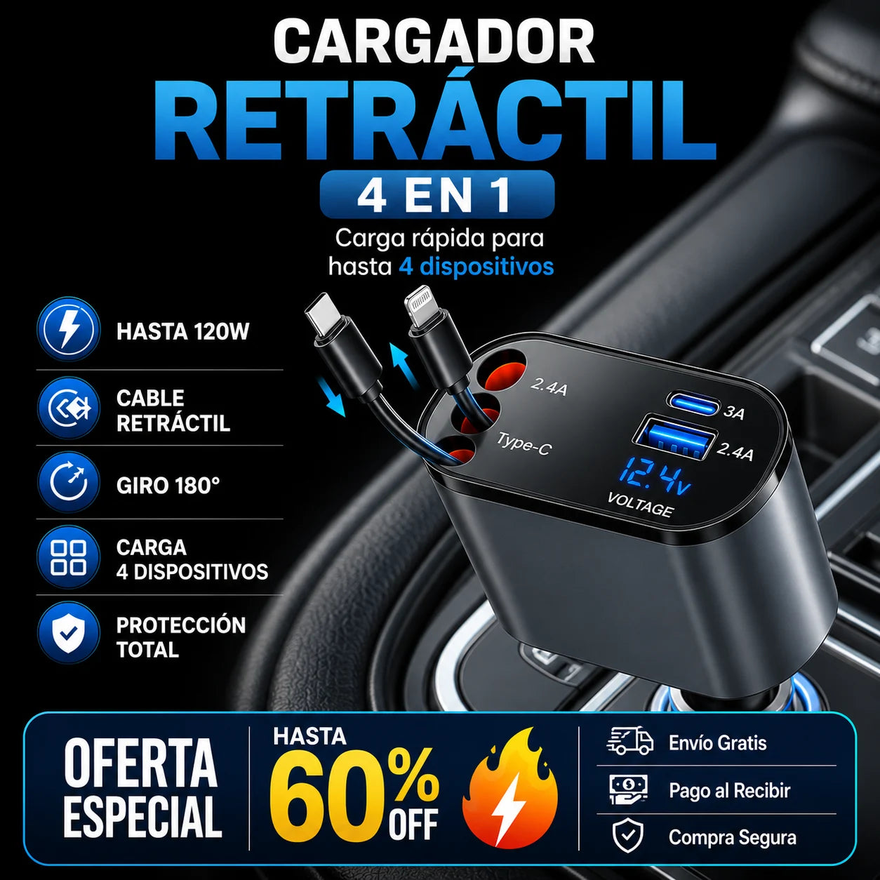 PowerHub™ -  Hasta 4 dispositivos cargando al mismo tiempo.